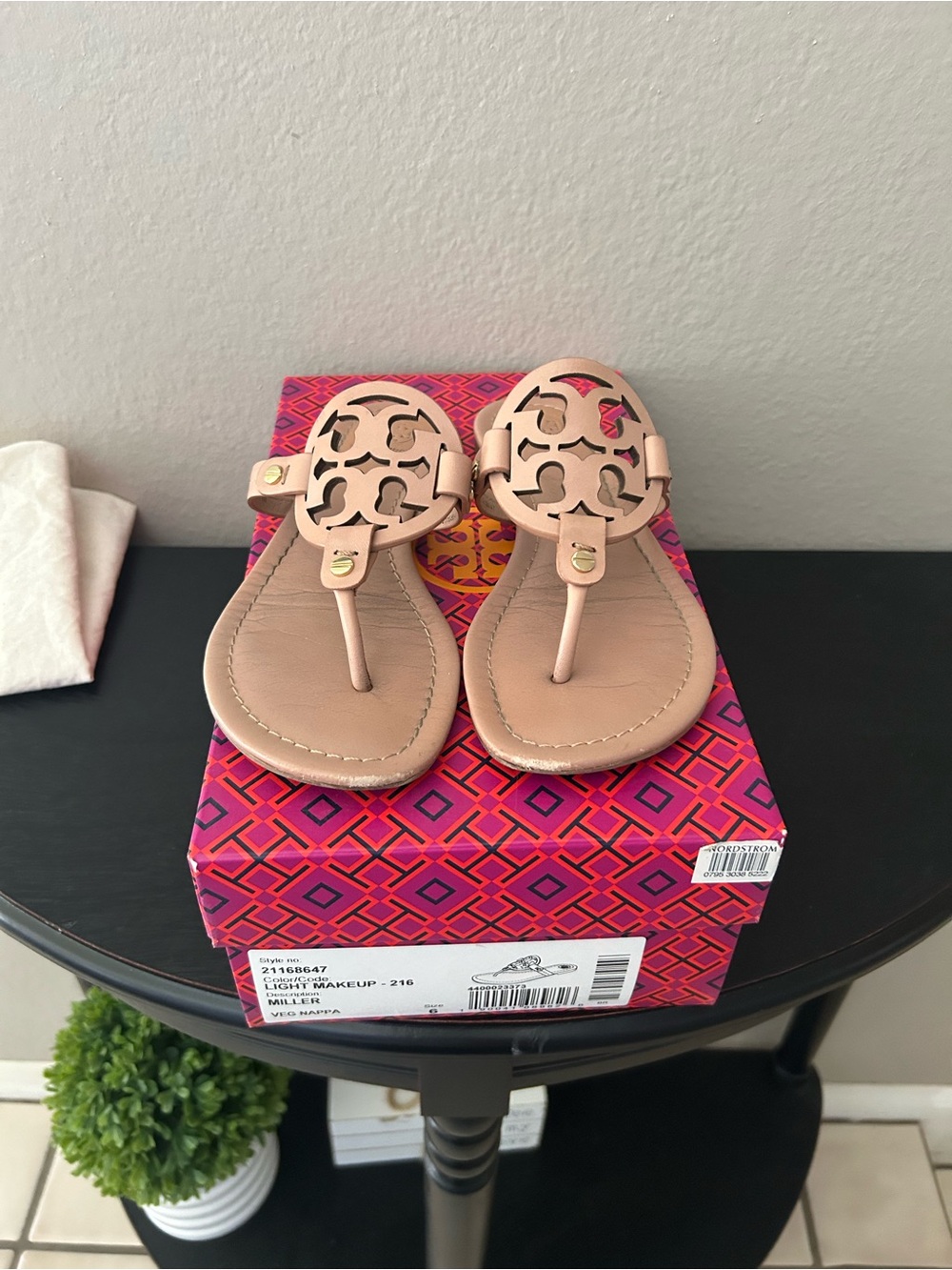 Tory Burch Nude Pink Miller Logo Thong Sandals